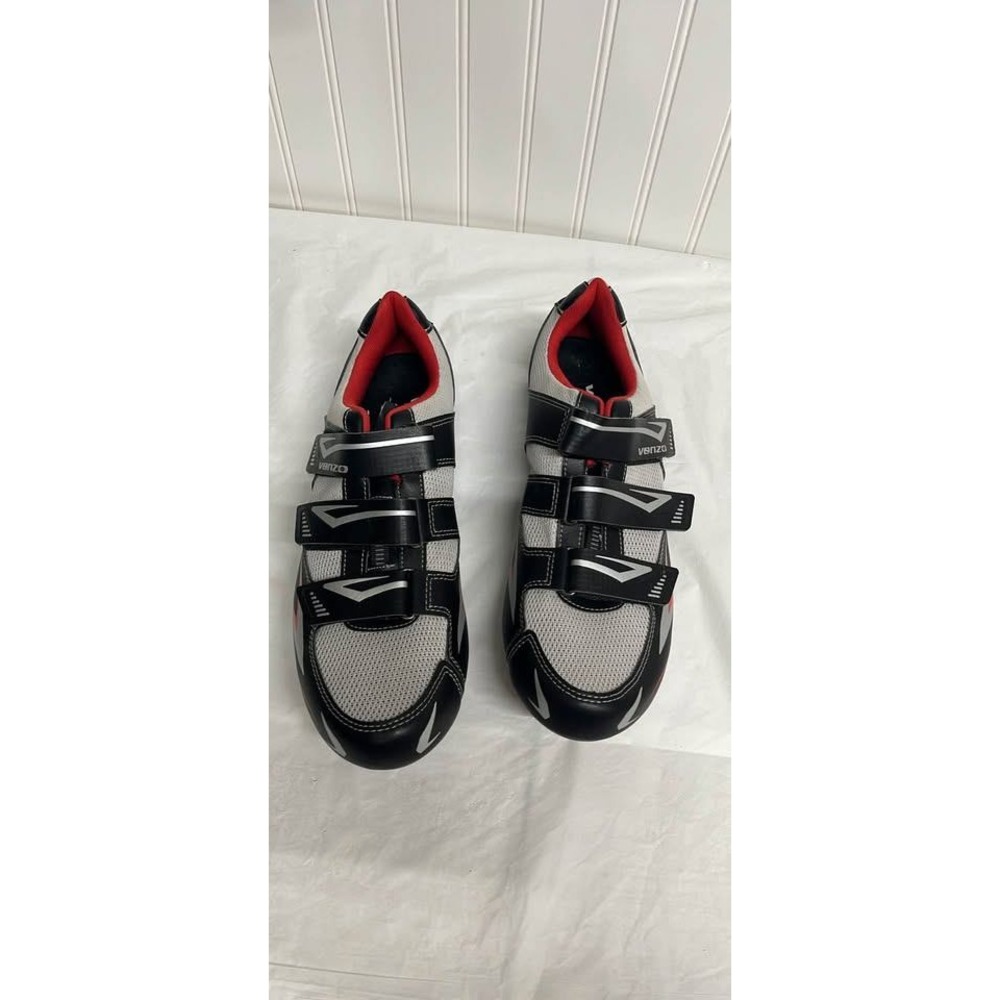 Venzo Men Road Cycling Shoes Black Silver Red 3-Strap Size US 13 EU 48 - Picture 8 of 8